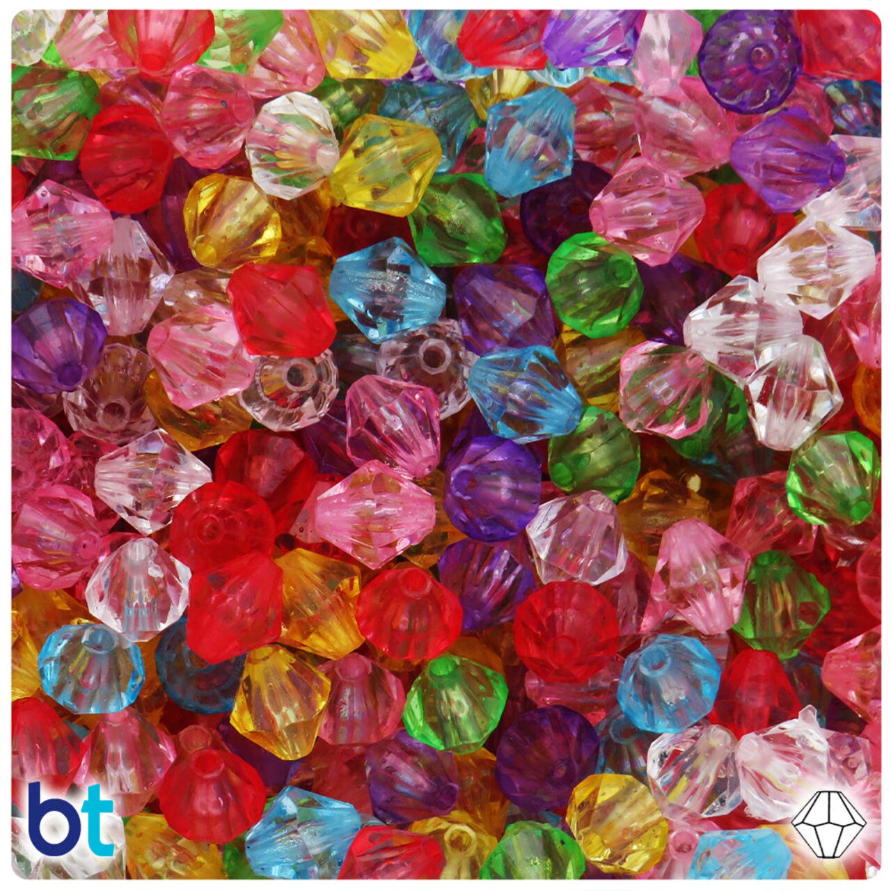 BeadTin Mixed Transparent 10mm Faceted Bicone Plastic Craft Beads (120pcs)